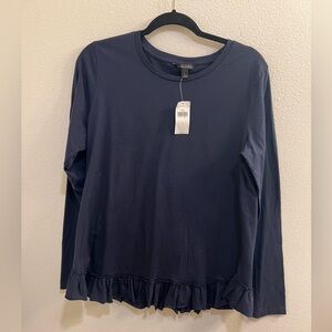 Banana Republic Navy Long Sleeve Ruffle Hem Top